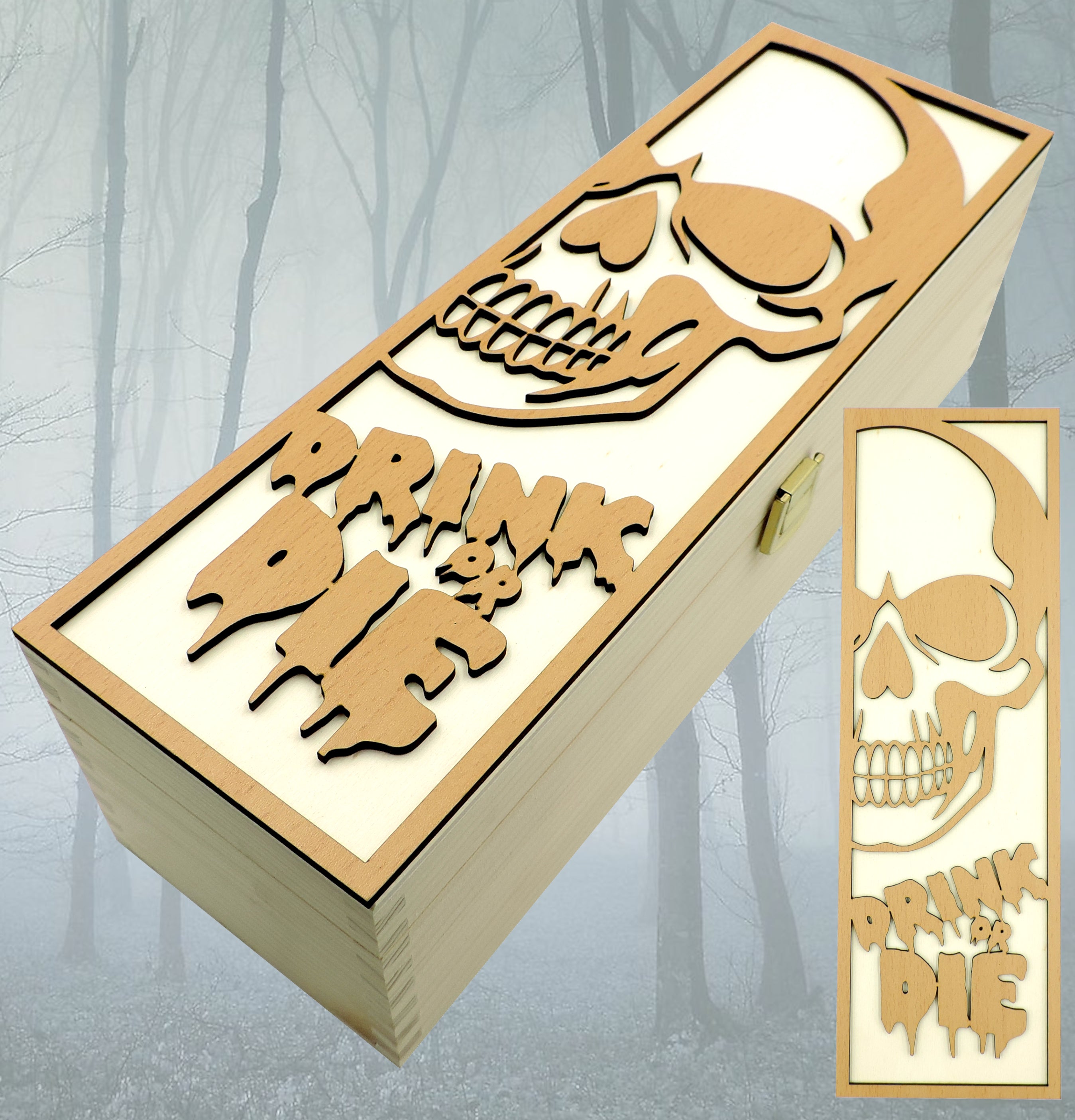 Holzkiste Drink or Die Symbol